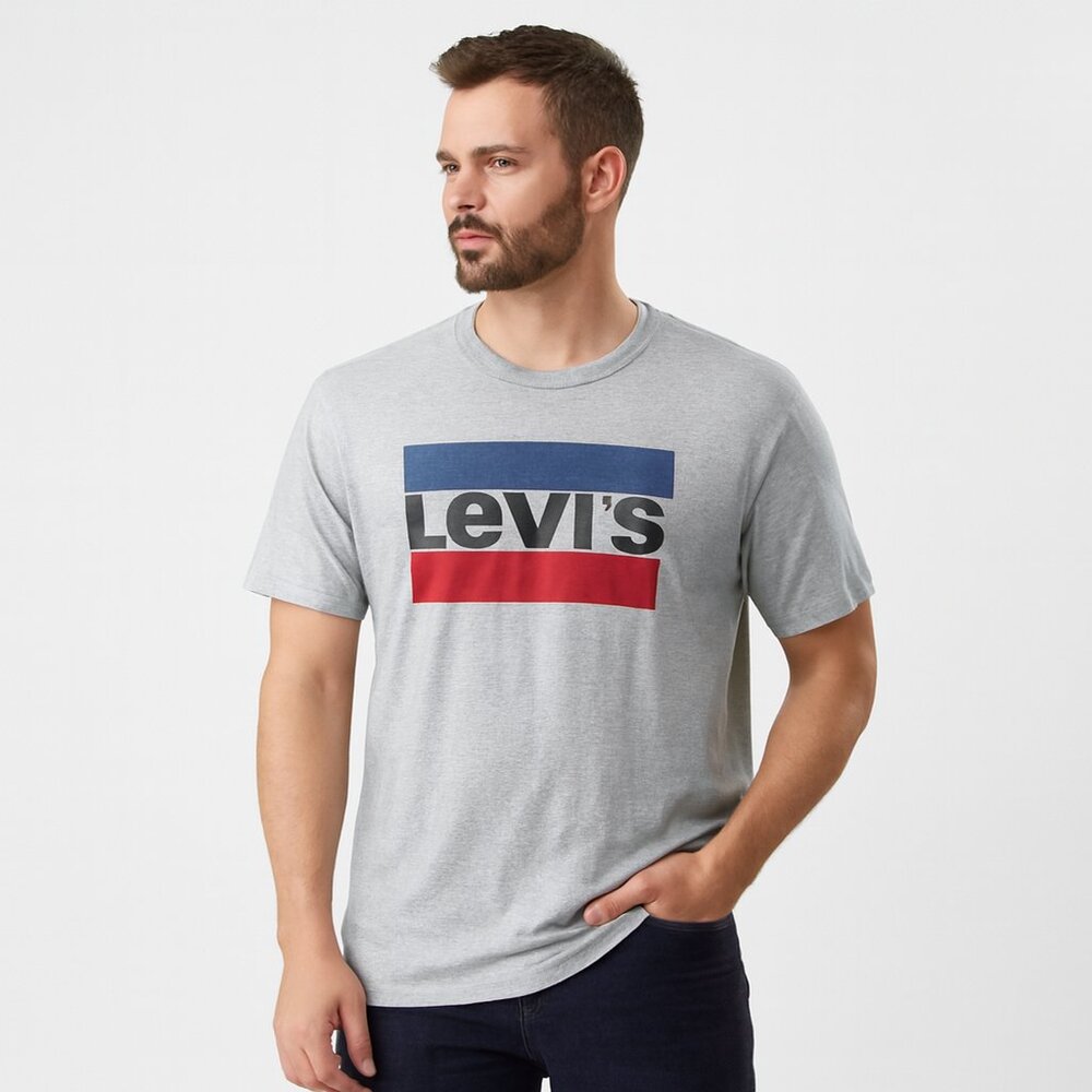 Levi's T Shirt XL Heathered Gray Red Blue Graphic Short Sleeves